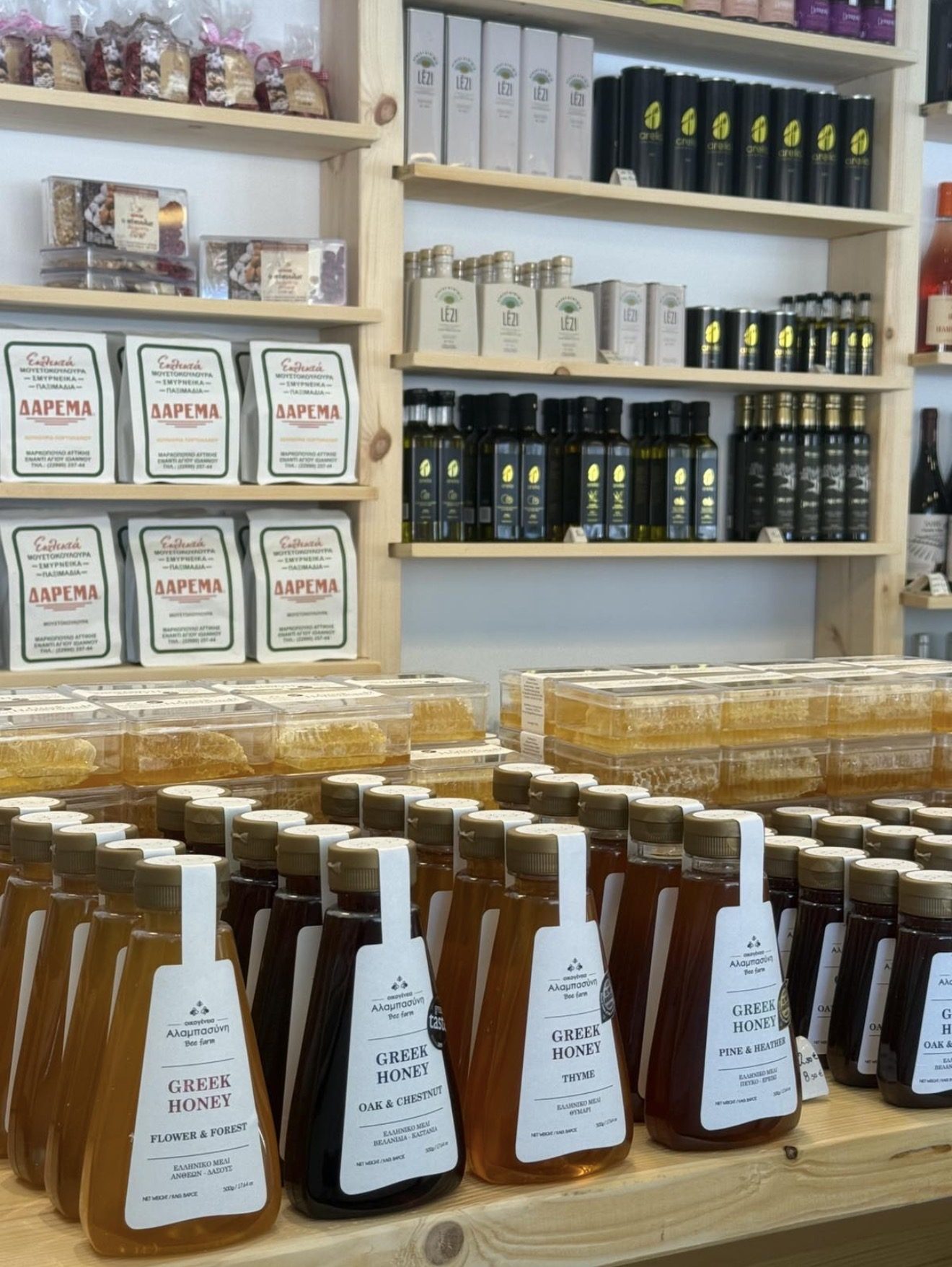 Olive oil and wine shelves